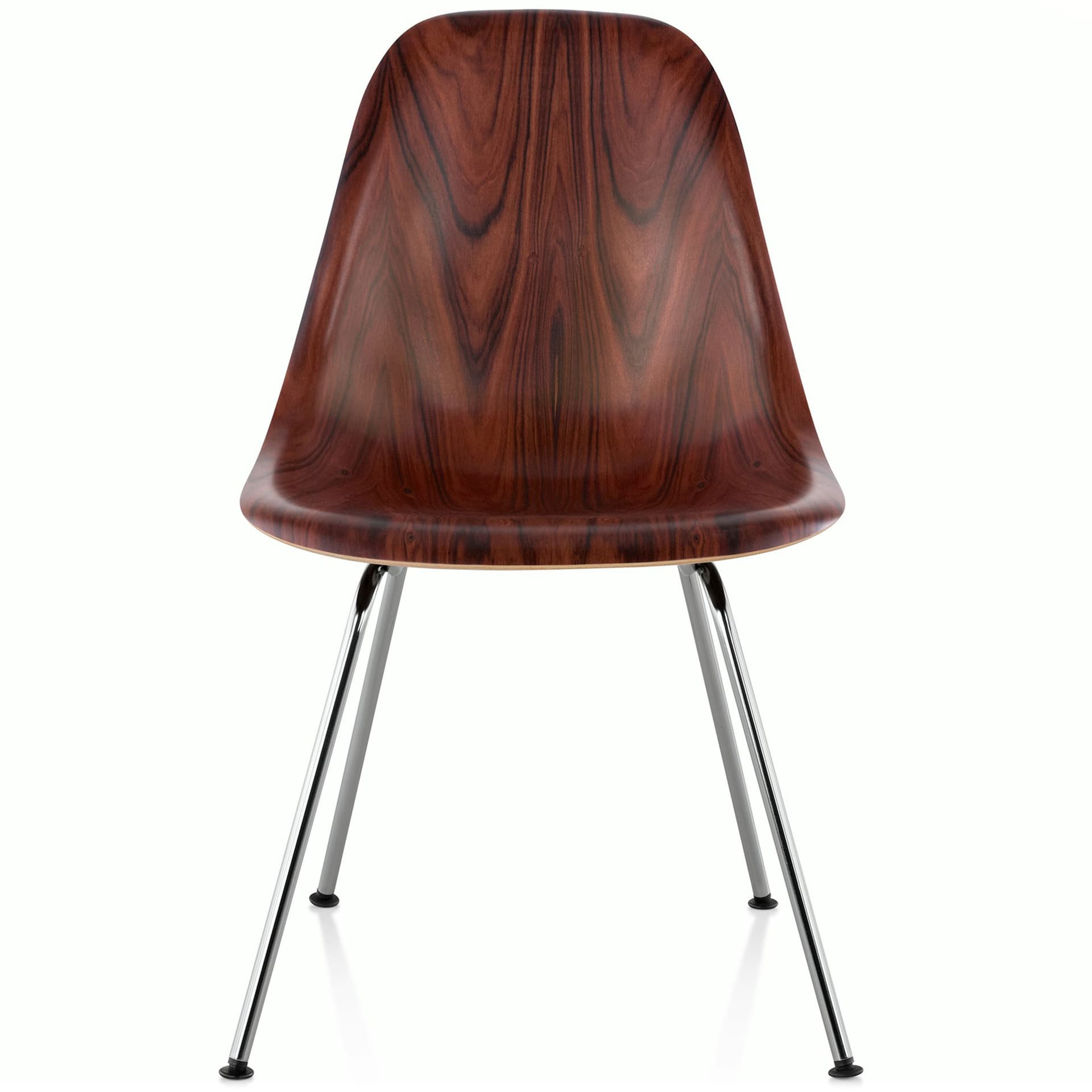 eames molded wood side chair with 4 leg base / standard glides / santos palisander / trivalent chrome