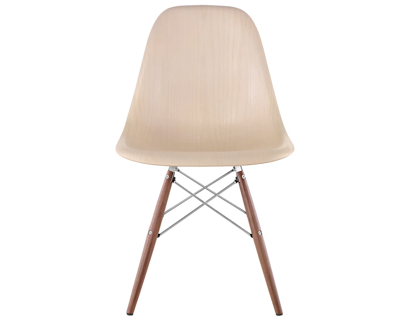 eames molded wood side chair with dowel base / standard glides / white ash / trivalent chrome / walnut with black glides