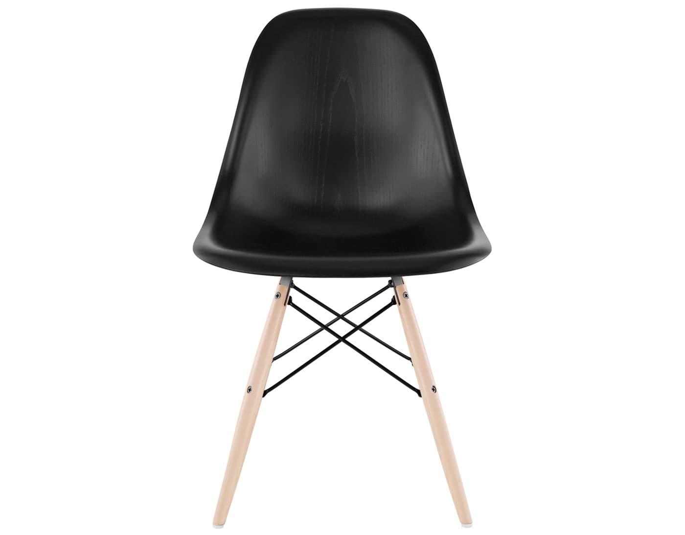 eames molded wood side chair with dowel base / standard glides with felt bottom / ebony / black / maple with white glides