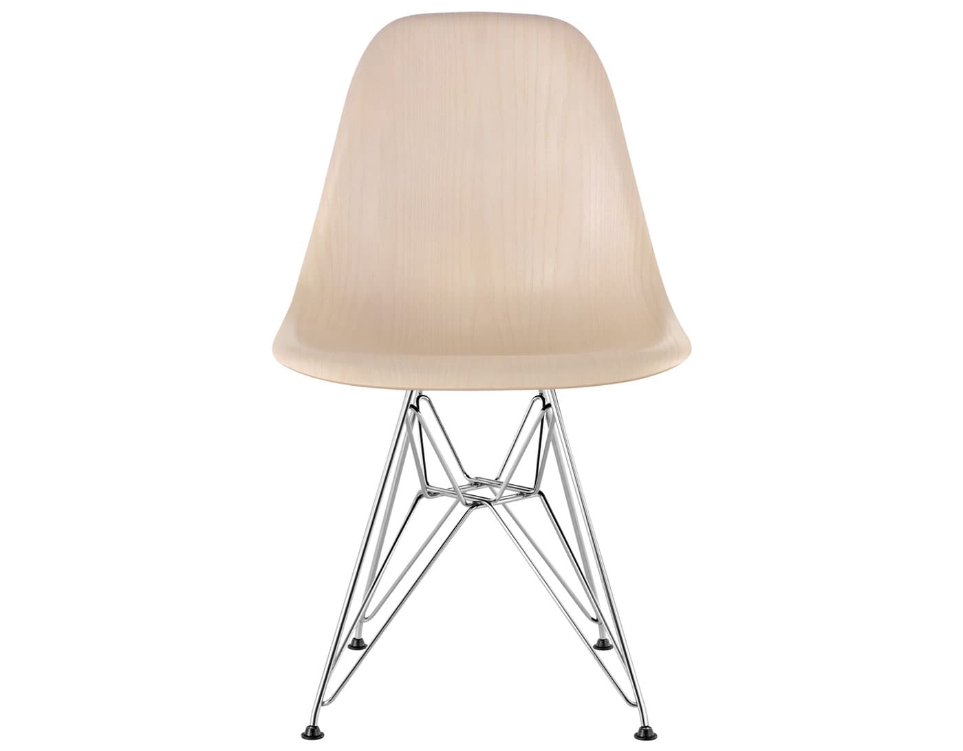 eames molded wood side chair with wire base / standard glides / white ash / trivalent chrome