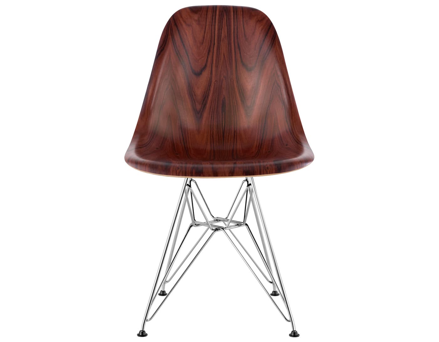 eames molded wood side chair with wire base / standard glides / santos palisander / trivalent chrome