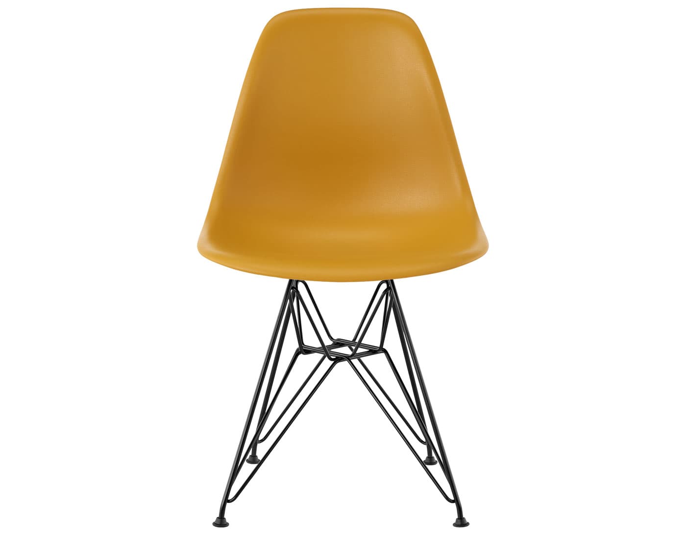 eames molded plastic side chair with wire base / standard glides / 100% recycled plastic - deep yellow / black