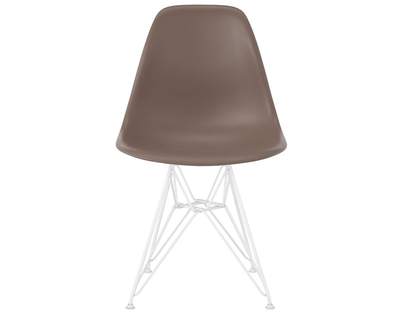 eames molded plastic side chair with wire base / standard glides / 100% recycled plastic - cocoa / white