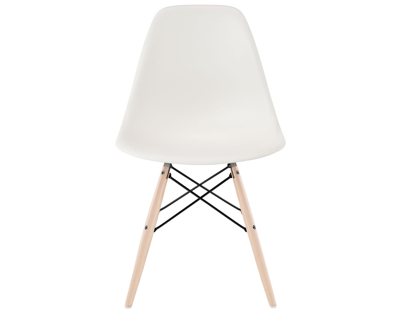 eames molded plastic side chair with dowel base / standard glides / 100% recycled plastic - white / maple with white glides / black