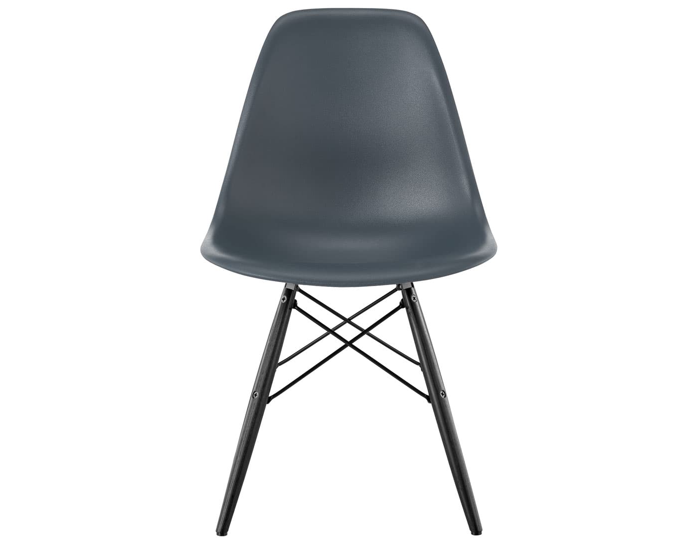 eames molded plastic side chair with dowel base / standard glides with felt bottom / 100% recycled plastic - medium grey / ebony with black glides / black