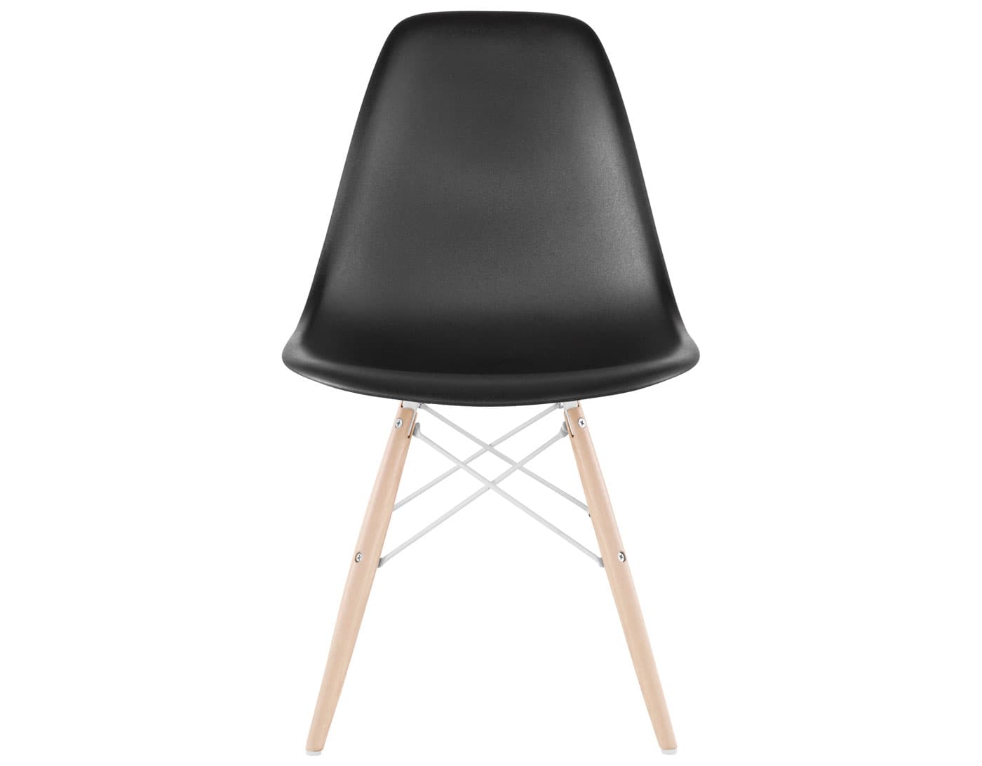 eames molded plastic side chair with dowel base / standard glides with felt bottom / 100% recycled plastic - black / maple with white glides / white