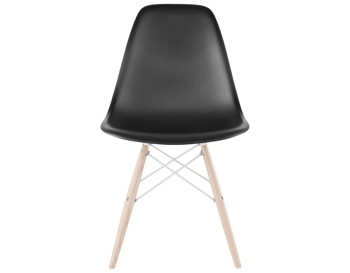 eames molded plastic side chair with dowel base / standard glides with felt bottom / 100% recycled plastic - black / white ash with white glides / white