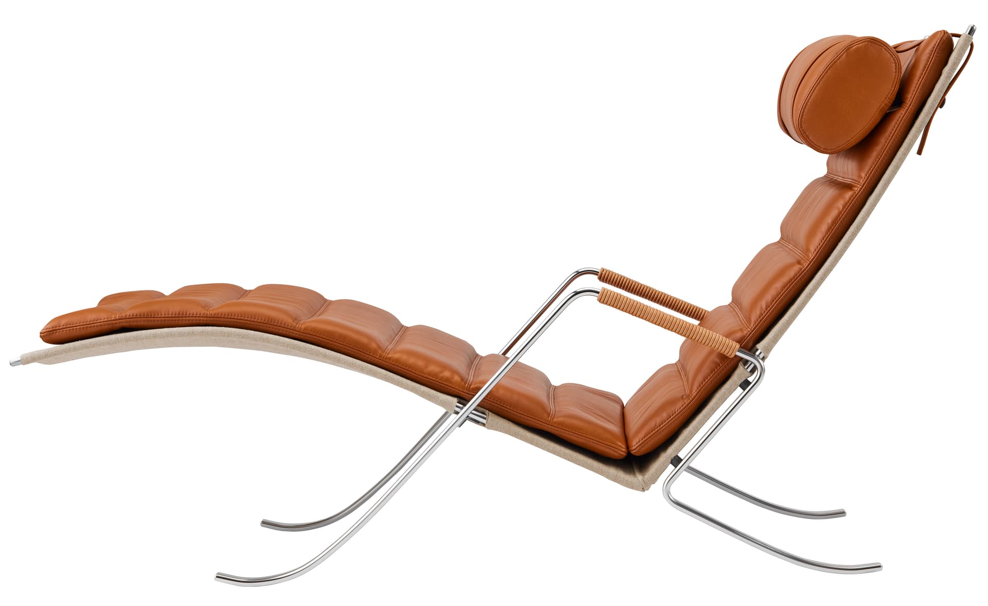 fk87 grasshopper chair / cognac leather / chrome plated steel with natural leather armrests