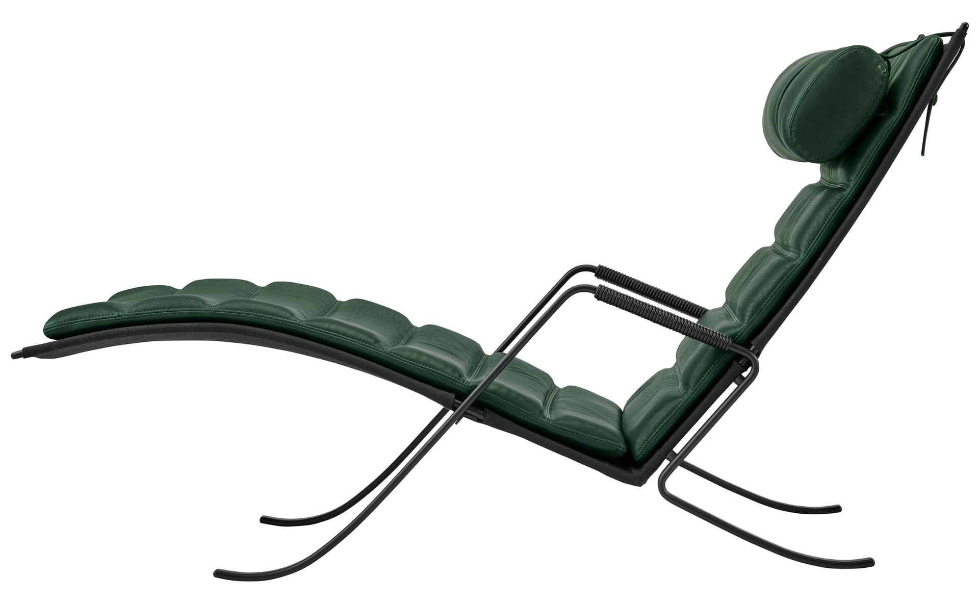 fk87 grasshopper chair / green leather / black powder-coated steel with black leather armrests