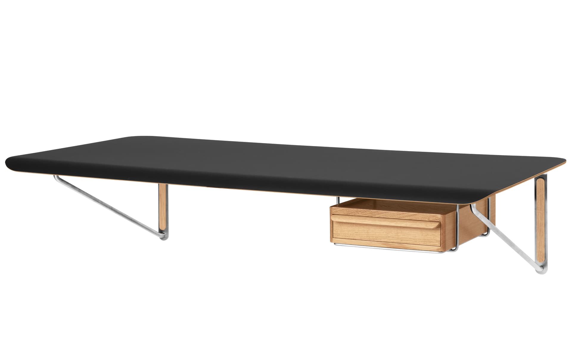 Wall Desk / nero ingo laminate top / oiled oak & stainless steel supports / add drawer in oiled oak with stainless steel support