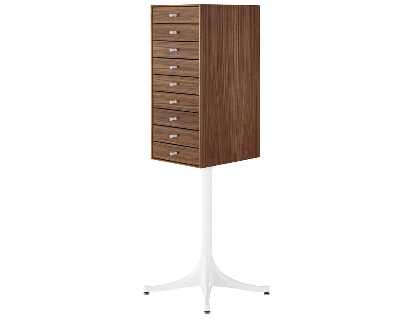 nelson miniature chest 9 drawer / walnut case & walnut drawers / studio white pedestal base / studio white