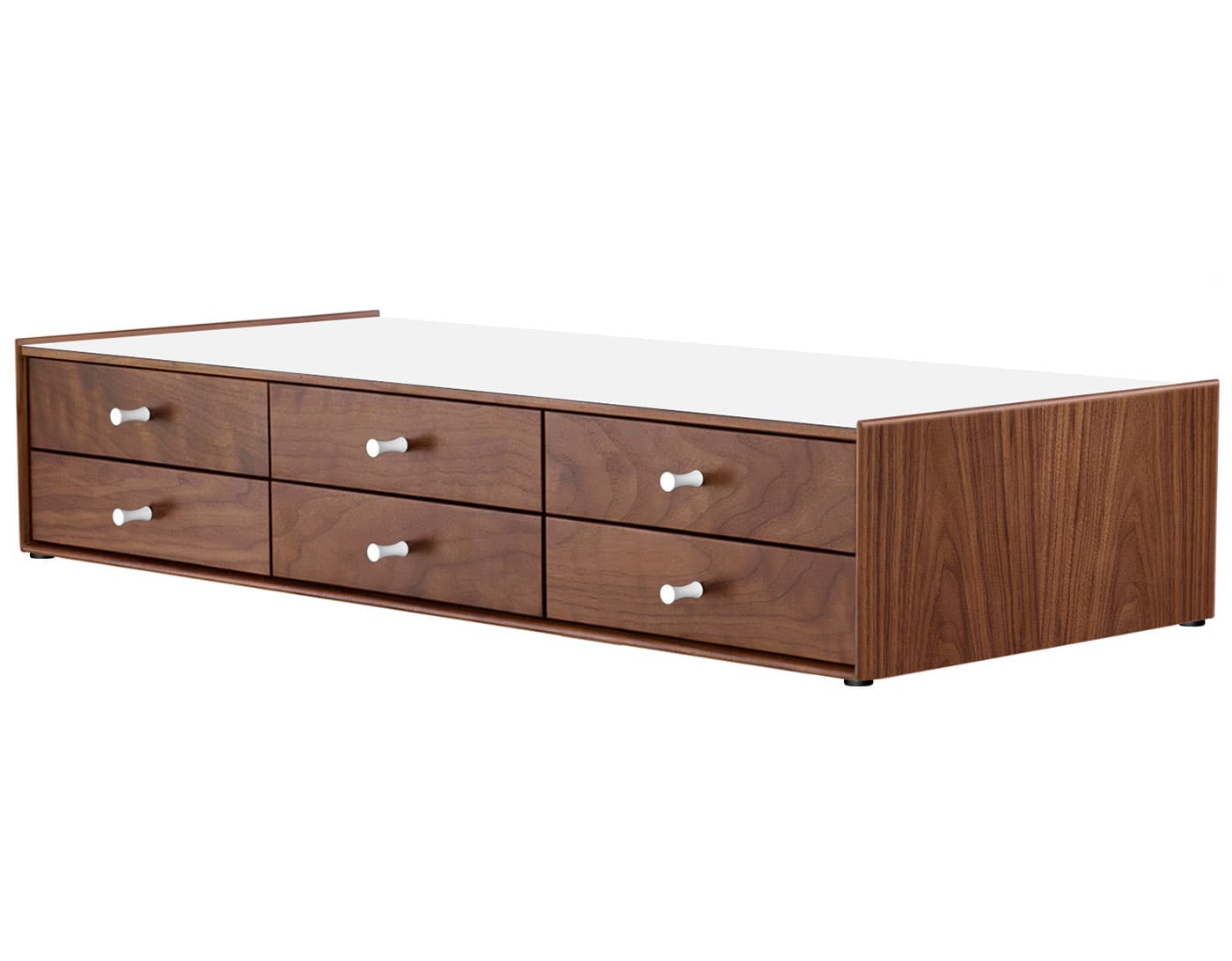 nelson miniature chest 6 drawer / walnut case & walnut drawers  / studio white  / no base (NC526_) / studio white laminate