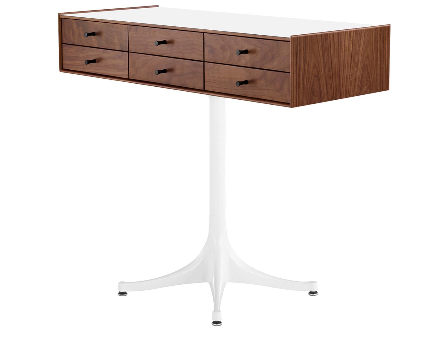 nelson miniature chest 6 drawer / walnut case & walnut drawers  / black  / studio white pedestal base  / studio white laminate