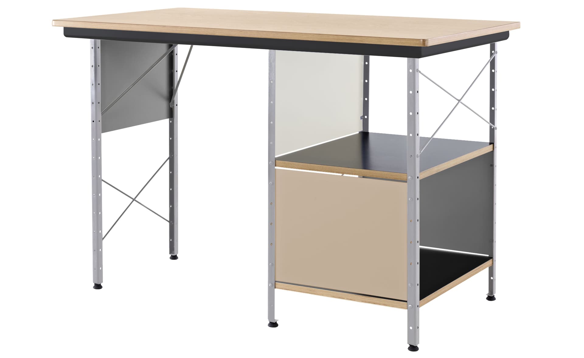 Eames Desk Unit with Open Storage / zinc plated / natural color
