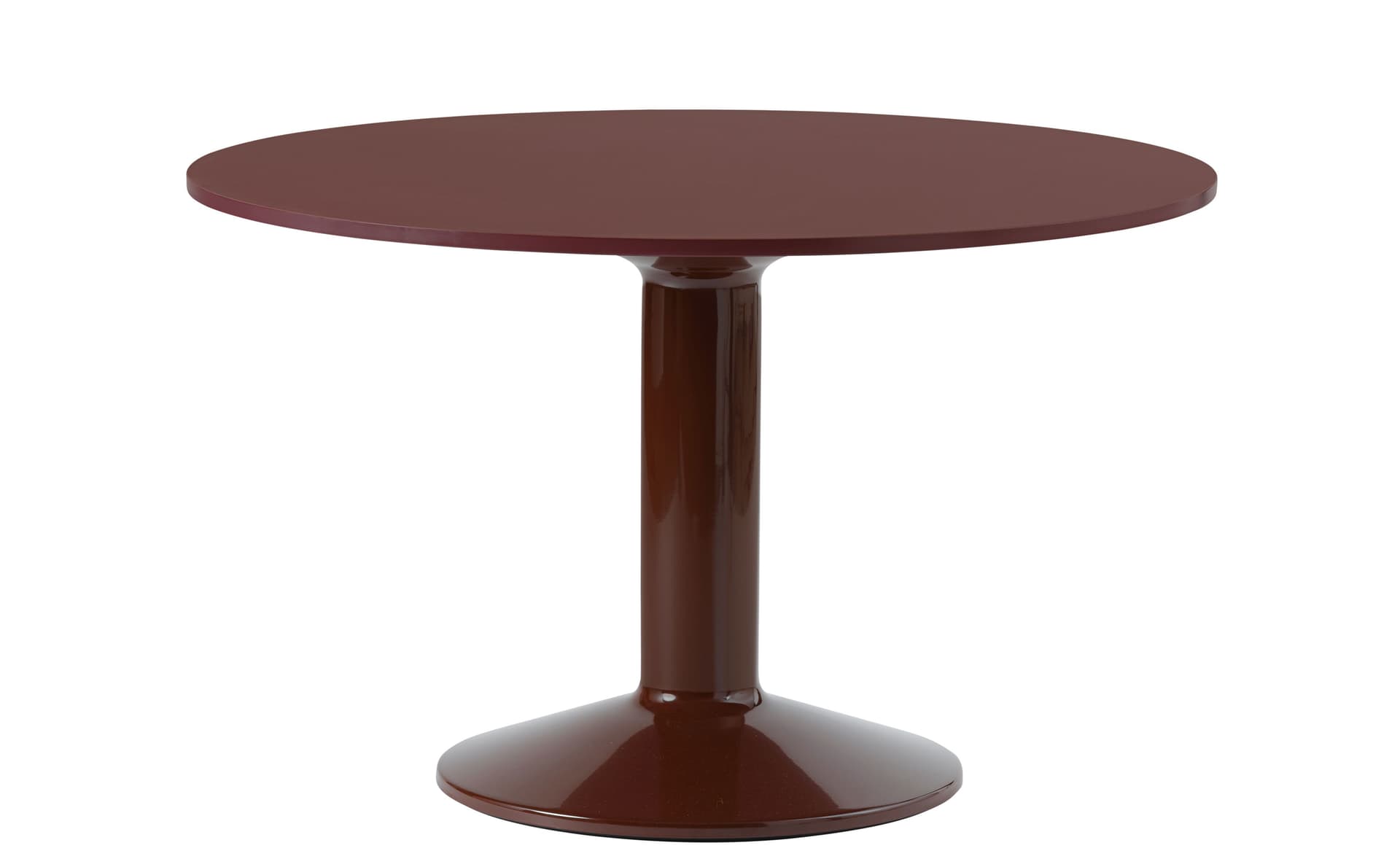Midst Dining Table / 47.3" diameter - dark red linoleum top / dark red base