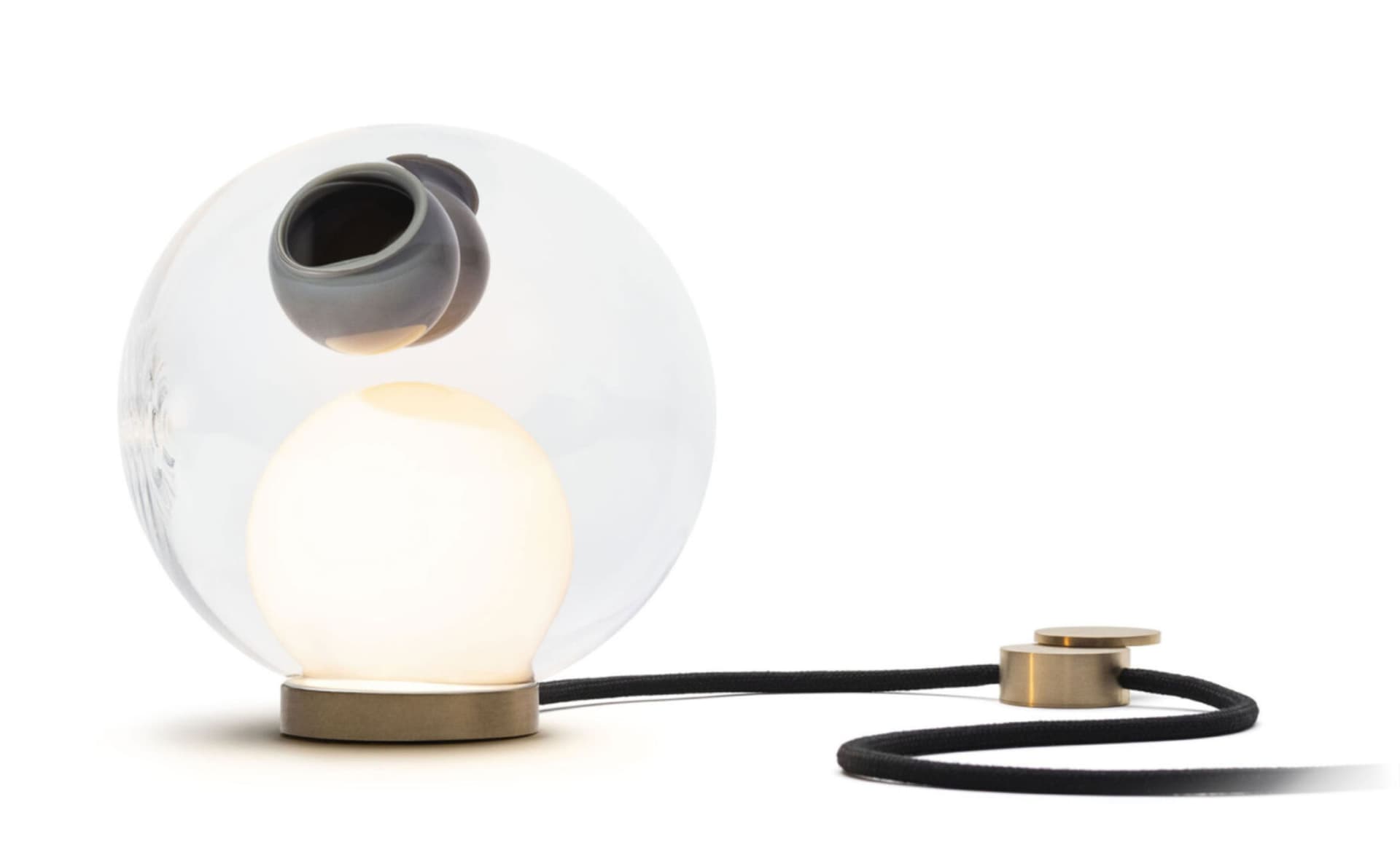 Bocci 28t Table Lamp / LED - 2500K / brass / clear with opaque grey 3 inclusions