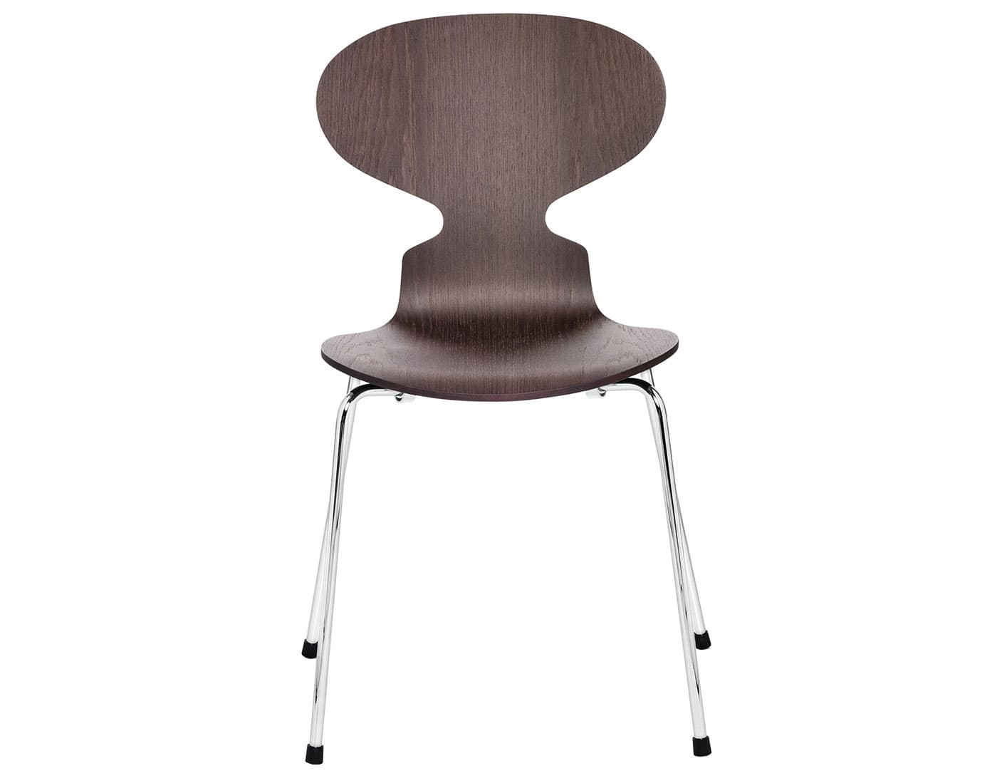 4-Leg Ant Chair, Wood Veneer / standard seat height: 18.1" h / standard glides / dark stained oak veneer (90) / chrome