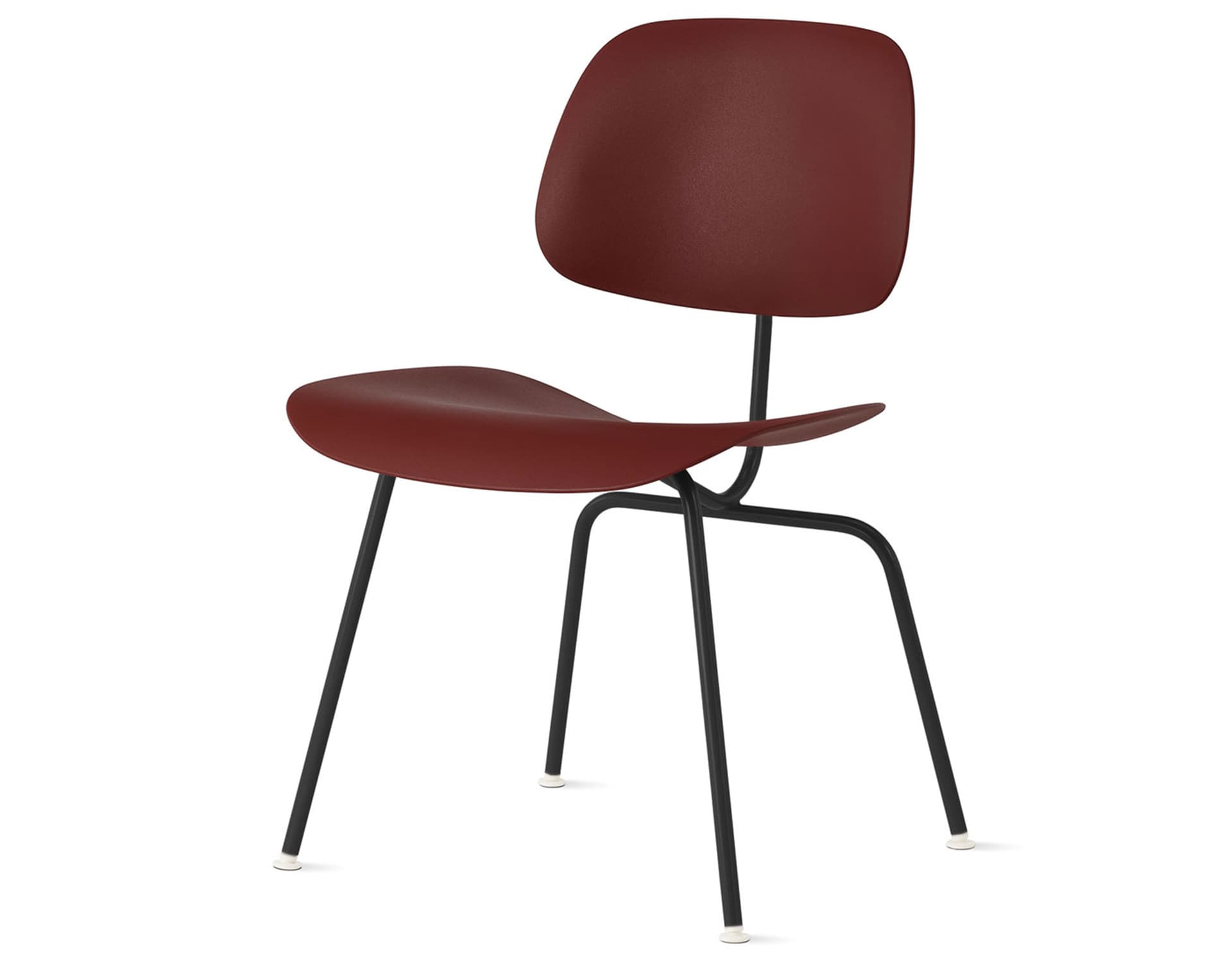 Eames Molded Plastic Dining Chair Metal Base DCM EC-127 / White Glides / Zinc Screws / ultra black  / brick red