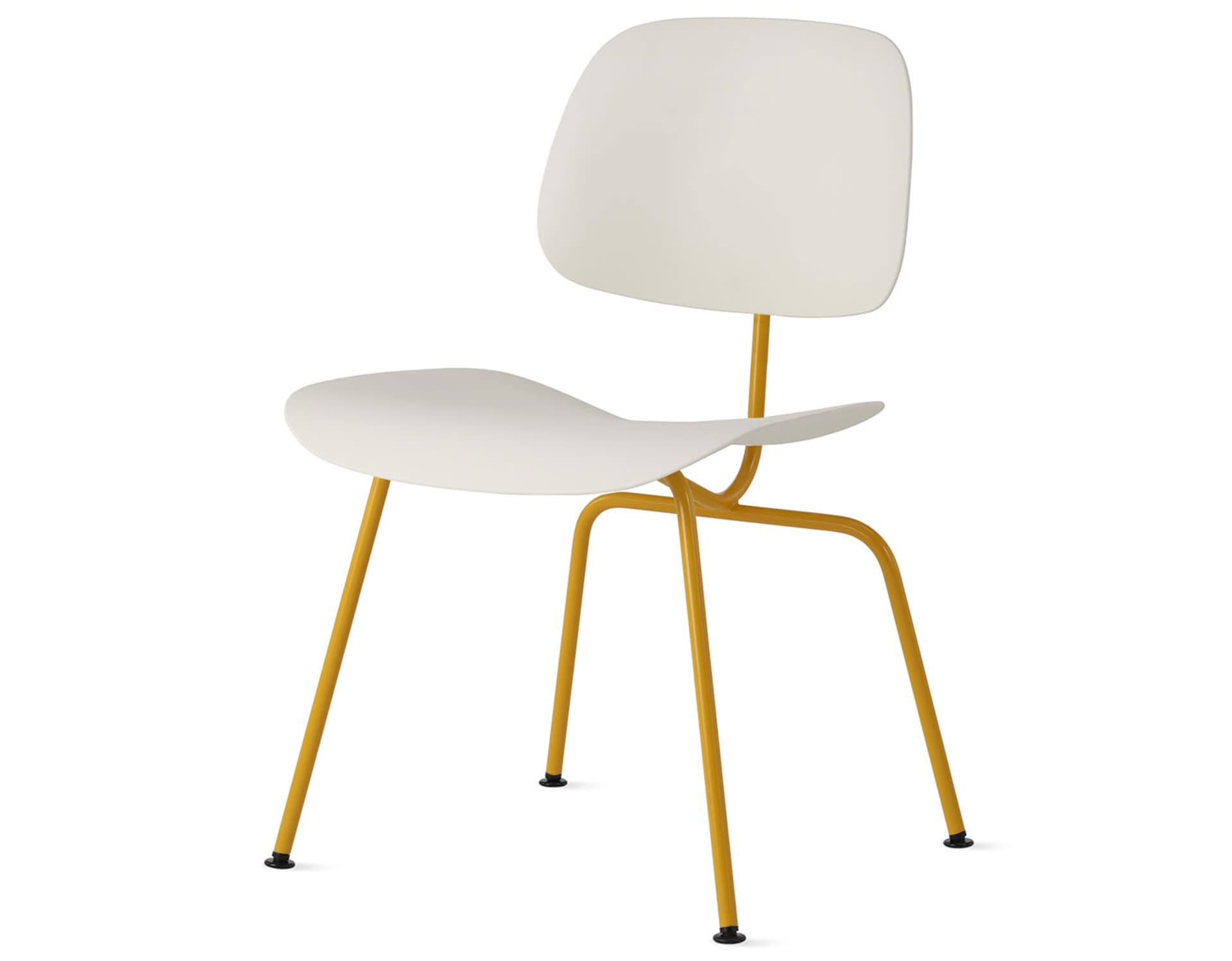 Eames Molded Plastic Dining Chair Metal Base DCM EC-127 / Black Glides / Black Screws / marigold  / white