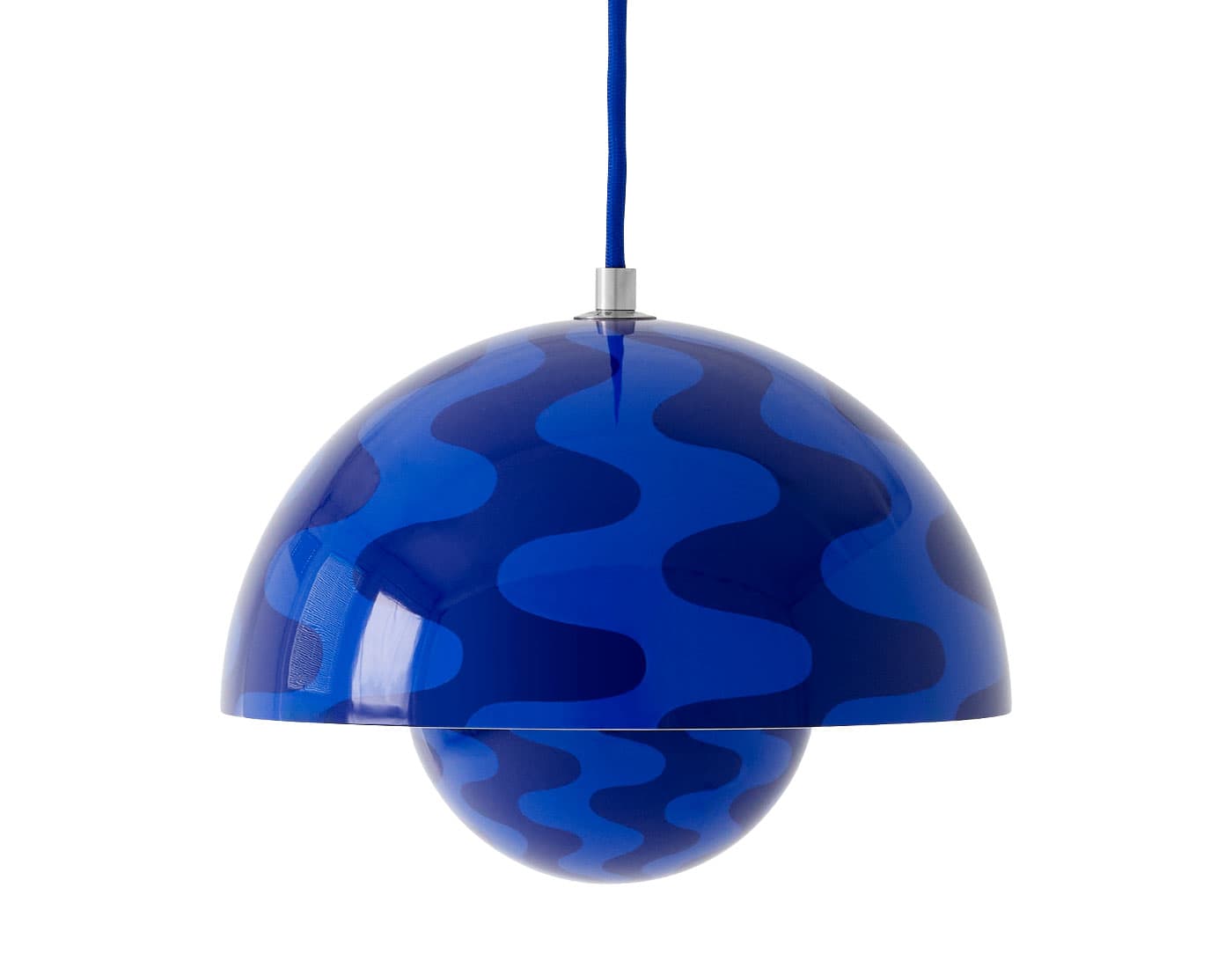 Flowerpot VP1 Pendant Lamp / patterned cobalt blue & twilight / cobalt blue cord