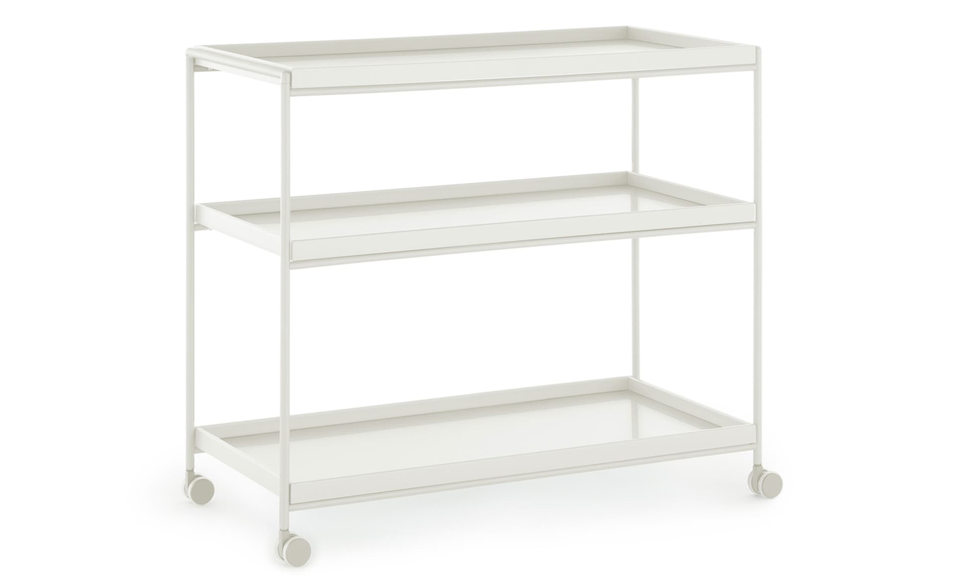 Trays Shelving Unit / 31.5" width (with wheels/castors) / glossy white trays / matte white frame