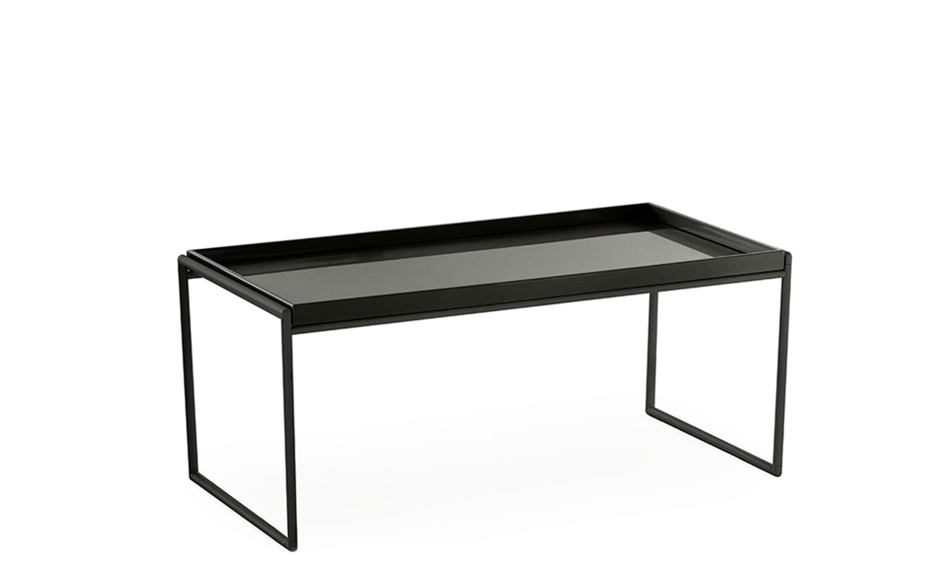 Trays Coffee Table / rectangle - 31.5" x 15.75" / glossy black trays / matte black frame