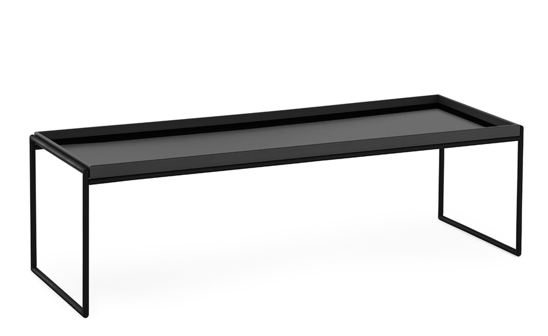 Trays Coffee Table / rectangle - 47.2" x 15.75" / glossy black trays / matte black frame