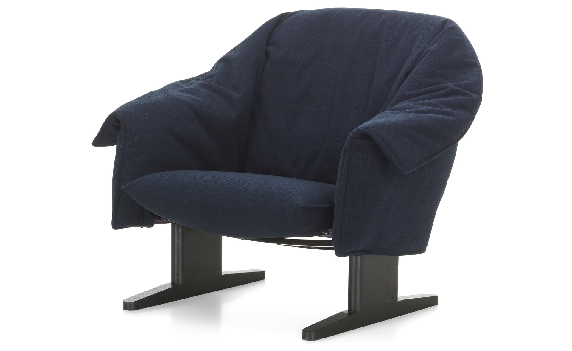 Bascule Low Back Lounge with wooden base / hard glides / hola - dark blue / oak, black