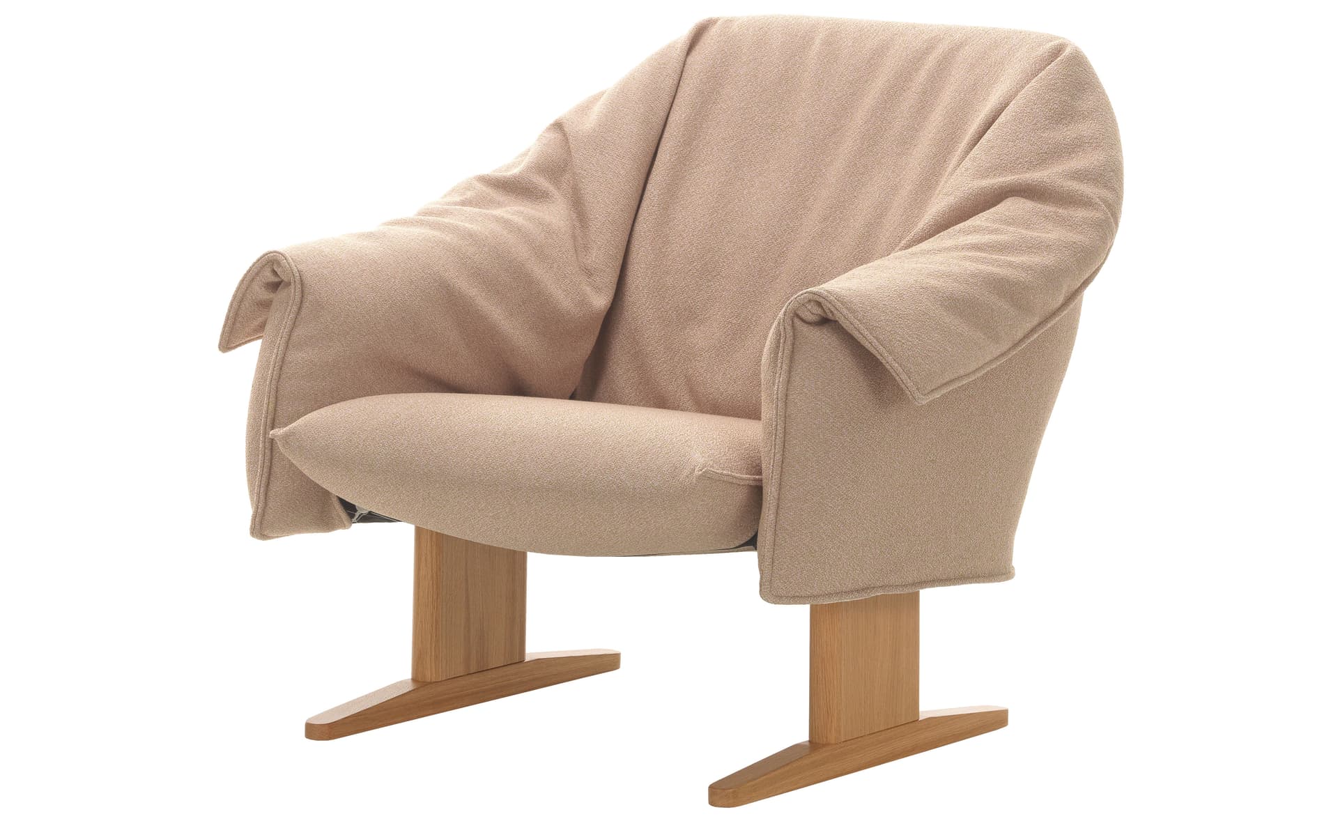 Bascule Low Back Lounge with wooden base / hard glides / cento - pink/mustard / oak, natural