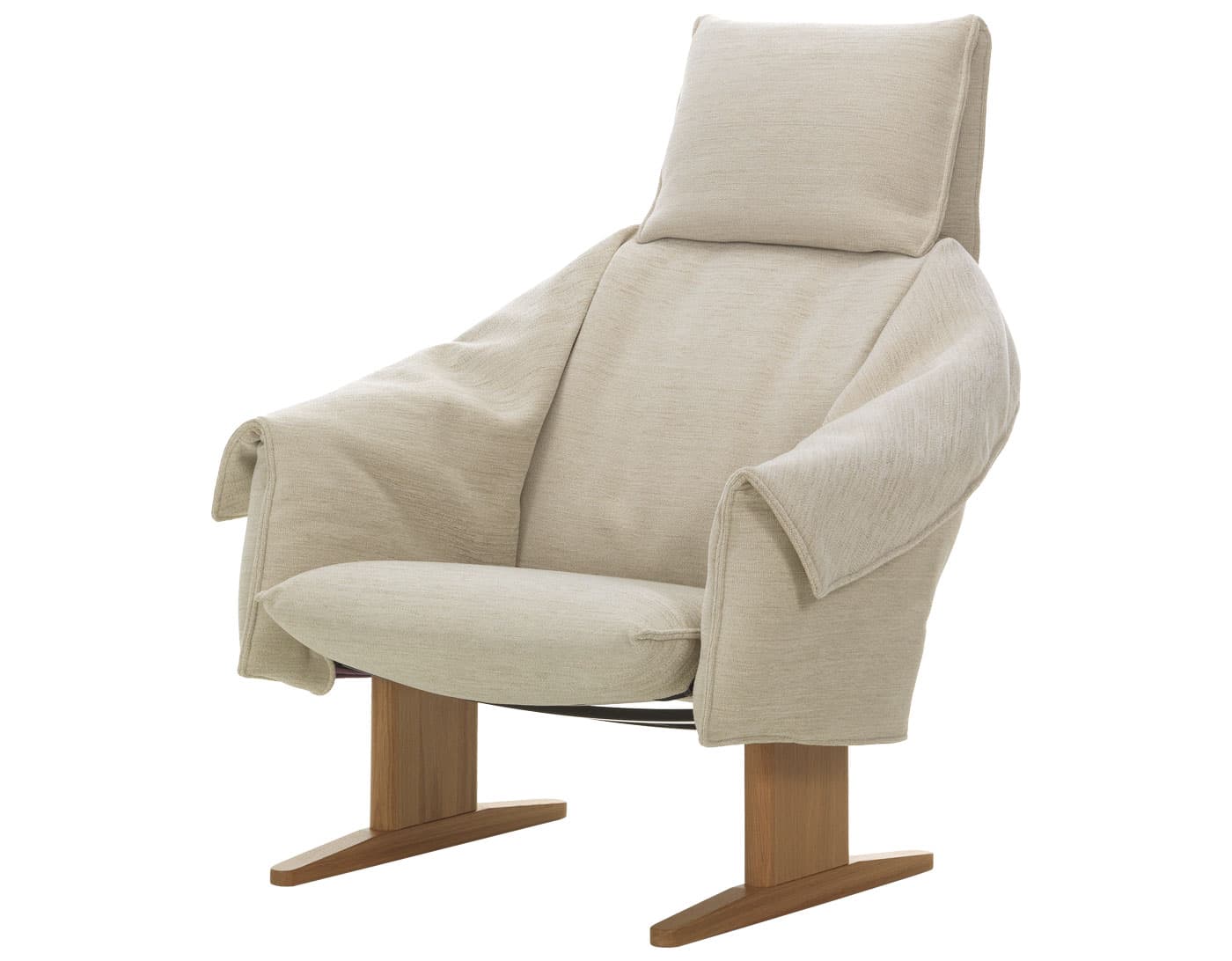 Bascule High Back Lounge with wooden base / hard glides / iroko - cream (09) / oak, natural