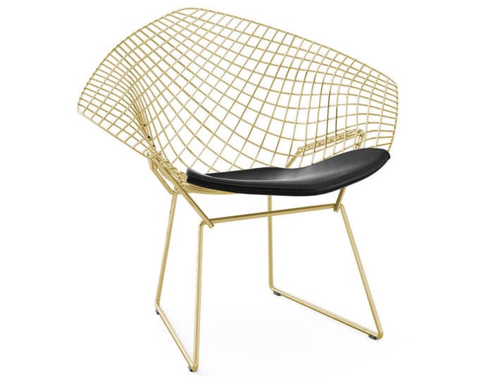 bertoia gold plated small diamond chair with seat cushion – thumbnail image #1