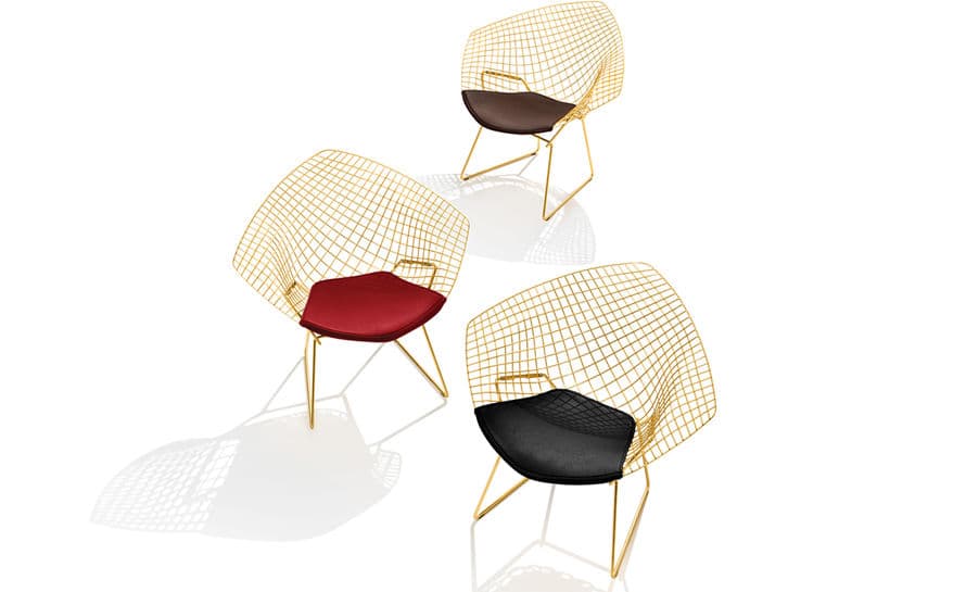 bertoia gold plated small diamond chair with seat cushion – thumbnail image #3
