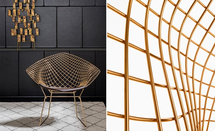 bertoia gold plated small diamond chair with seat cushion – thumbnail image #4