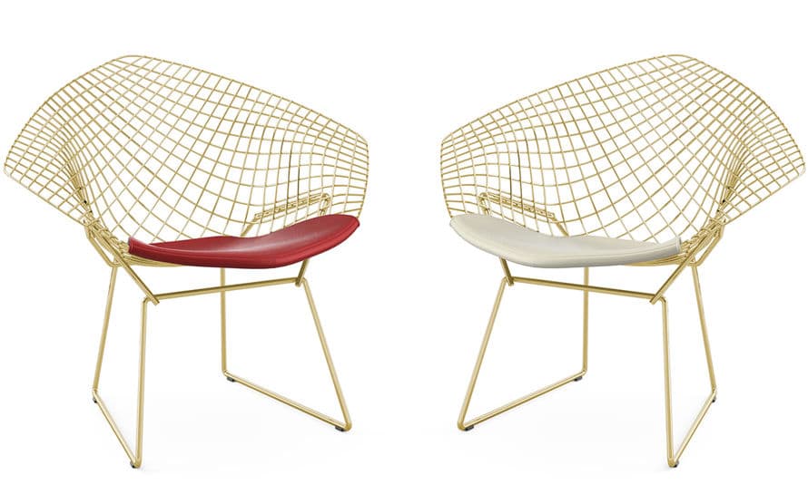 bertoia gold plated small diamond chair with seat cushion – thumbnail image #5