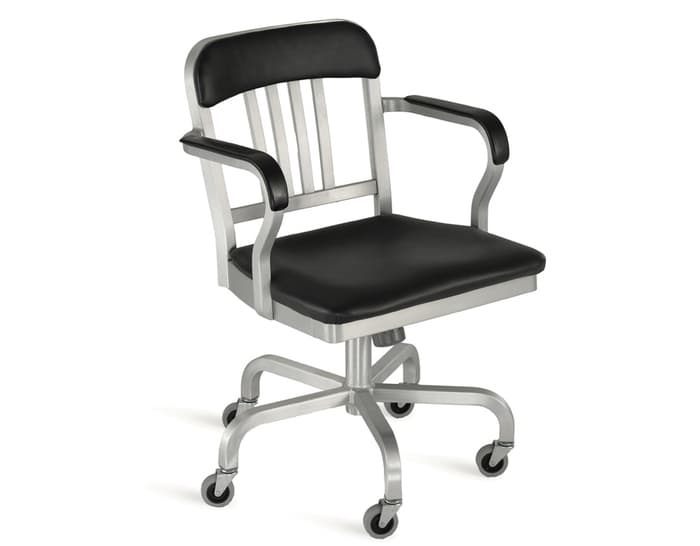 emeco navy semi-upholstered swivel armchair – thumbnail image #1