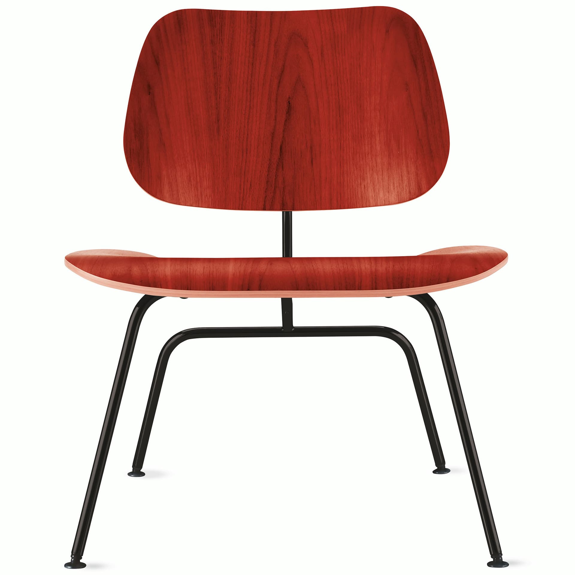 eames molded plywood lounge chair lcm / black legs / red stained birch veneer