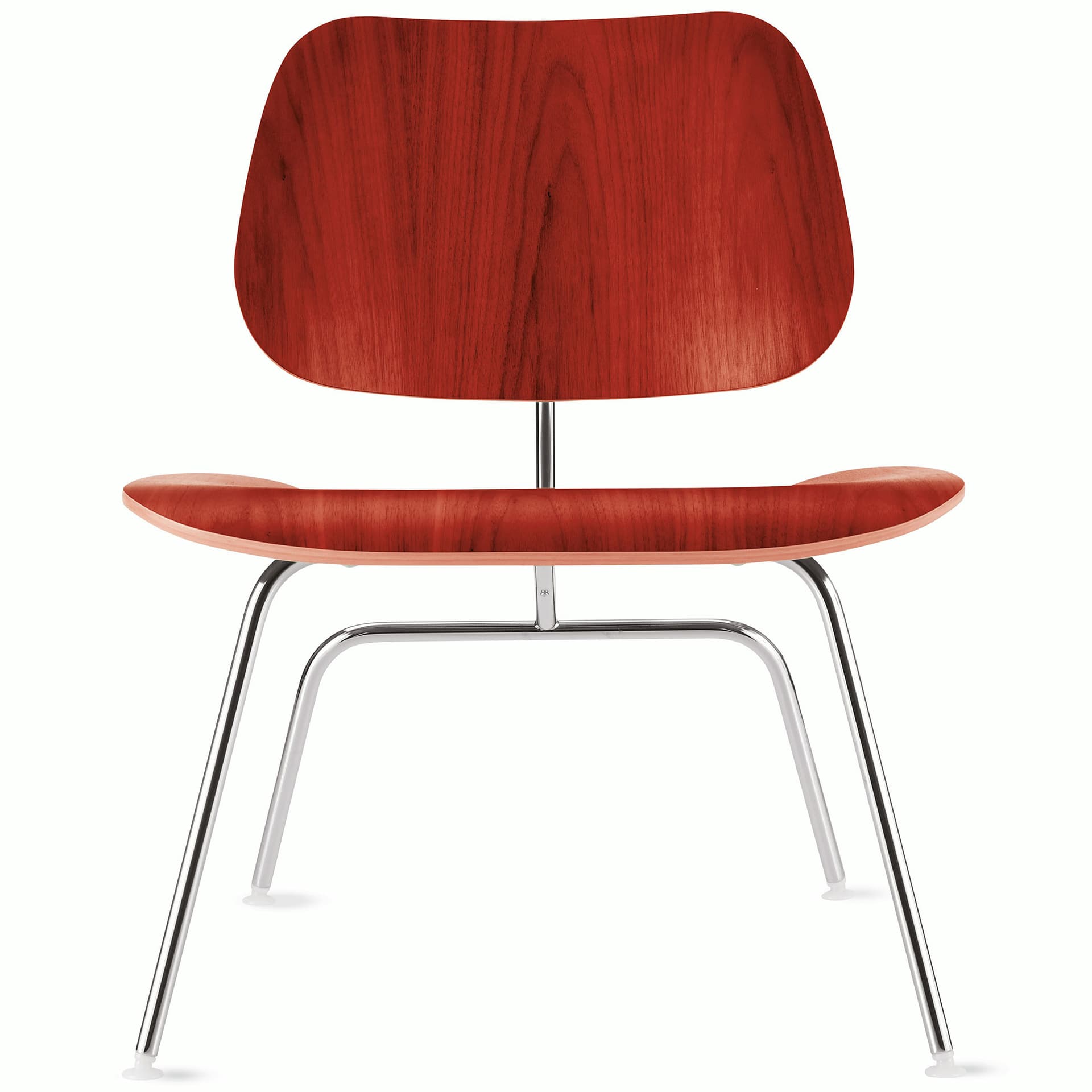 eames molded plywood lounge chair lcm / chrome legs / red stained birch veneer
