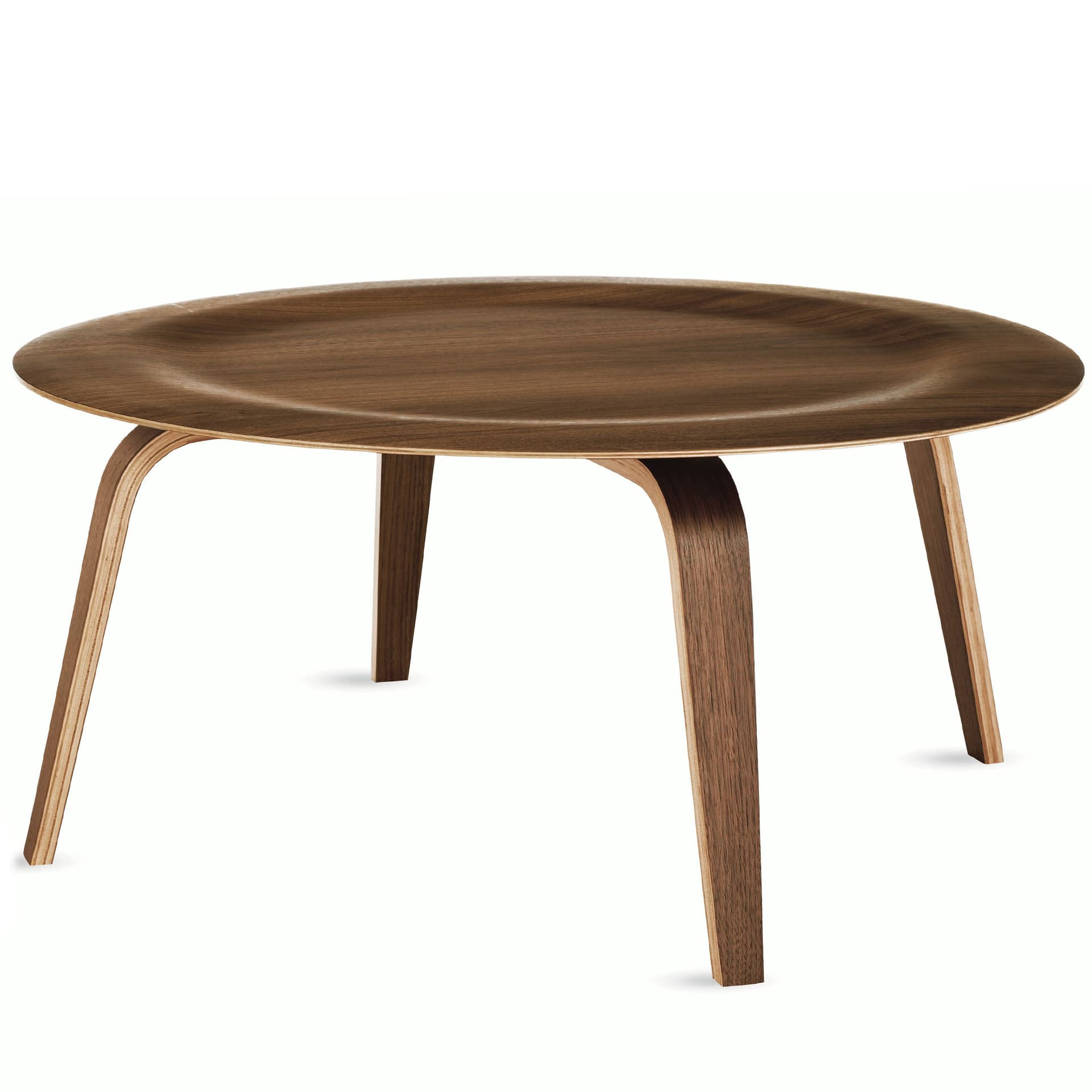 eames molded plywood coffee table with wood base / walnut