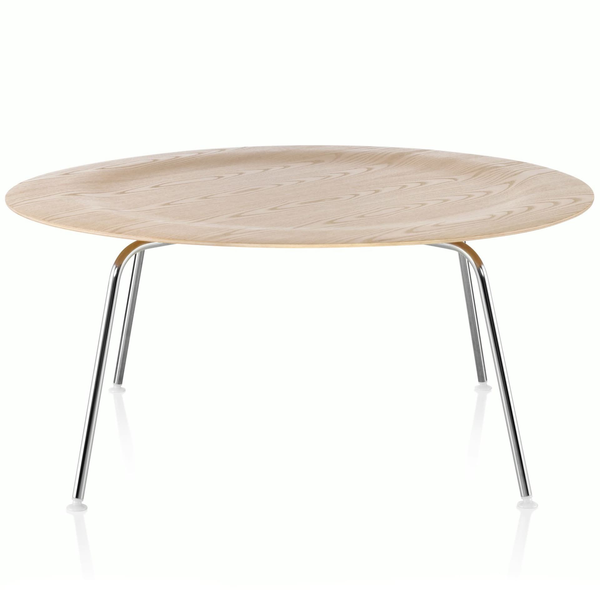 eames molded plywood coffee table with metal base / white ash top / chrome legs