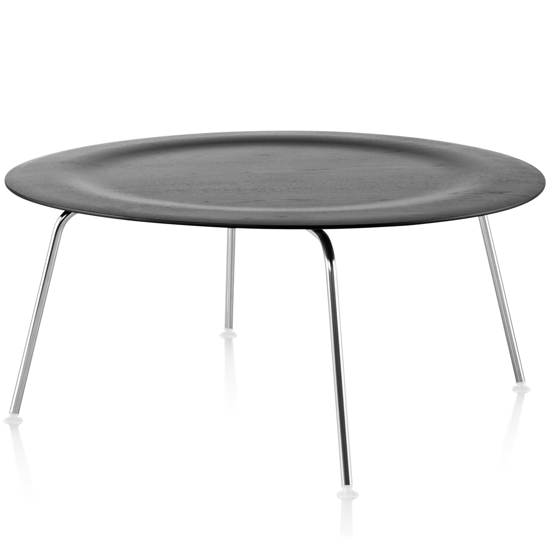 eames molded plywood coffee table with metal base / ebony top / chrome legs