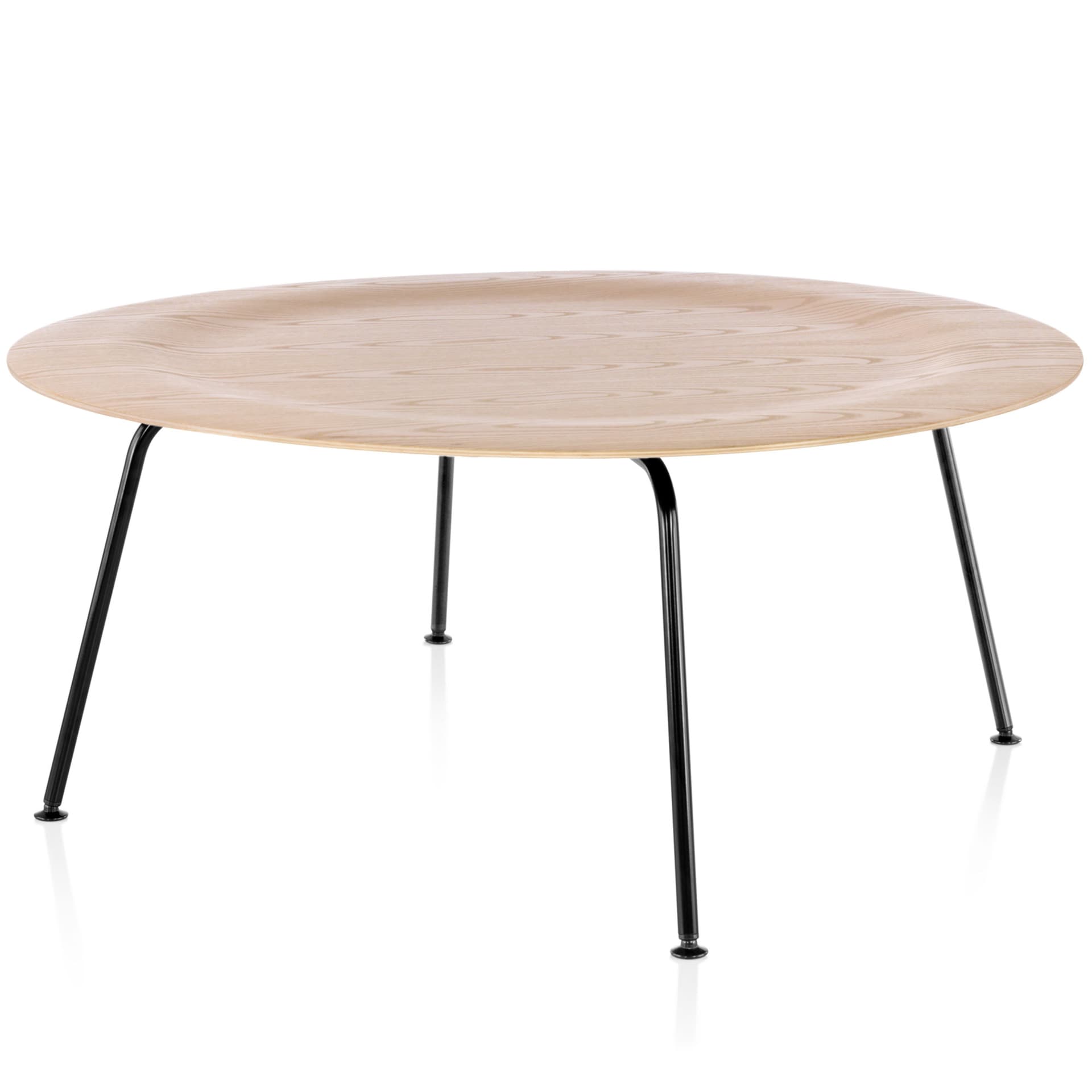 eames molded plywood coffee table with metal base / white ash top / black legs