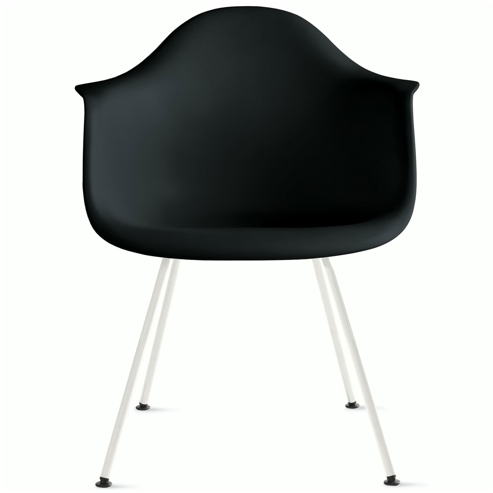 eames molded plastic armchair with 4 leg base / white base / black shell / standard glides
