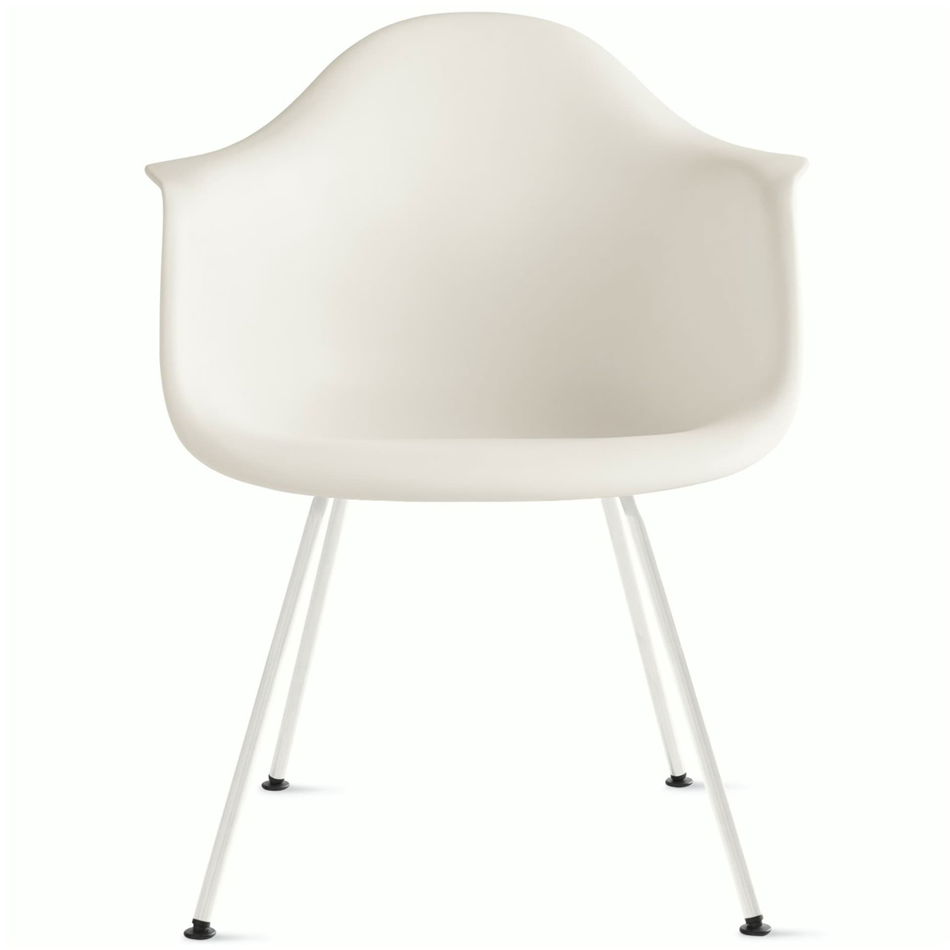 eames molded plastic armchair with 4 leg base / white base / white shell / standard glides