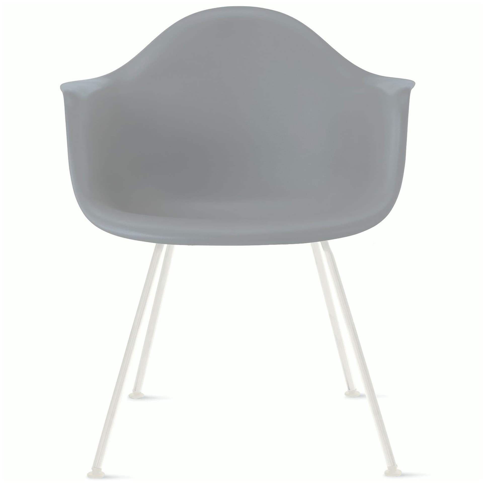 eames molded plastic armchair with 4 leg base / white base / light grey shell / standard glides