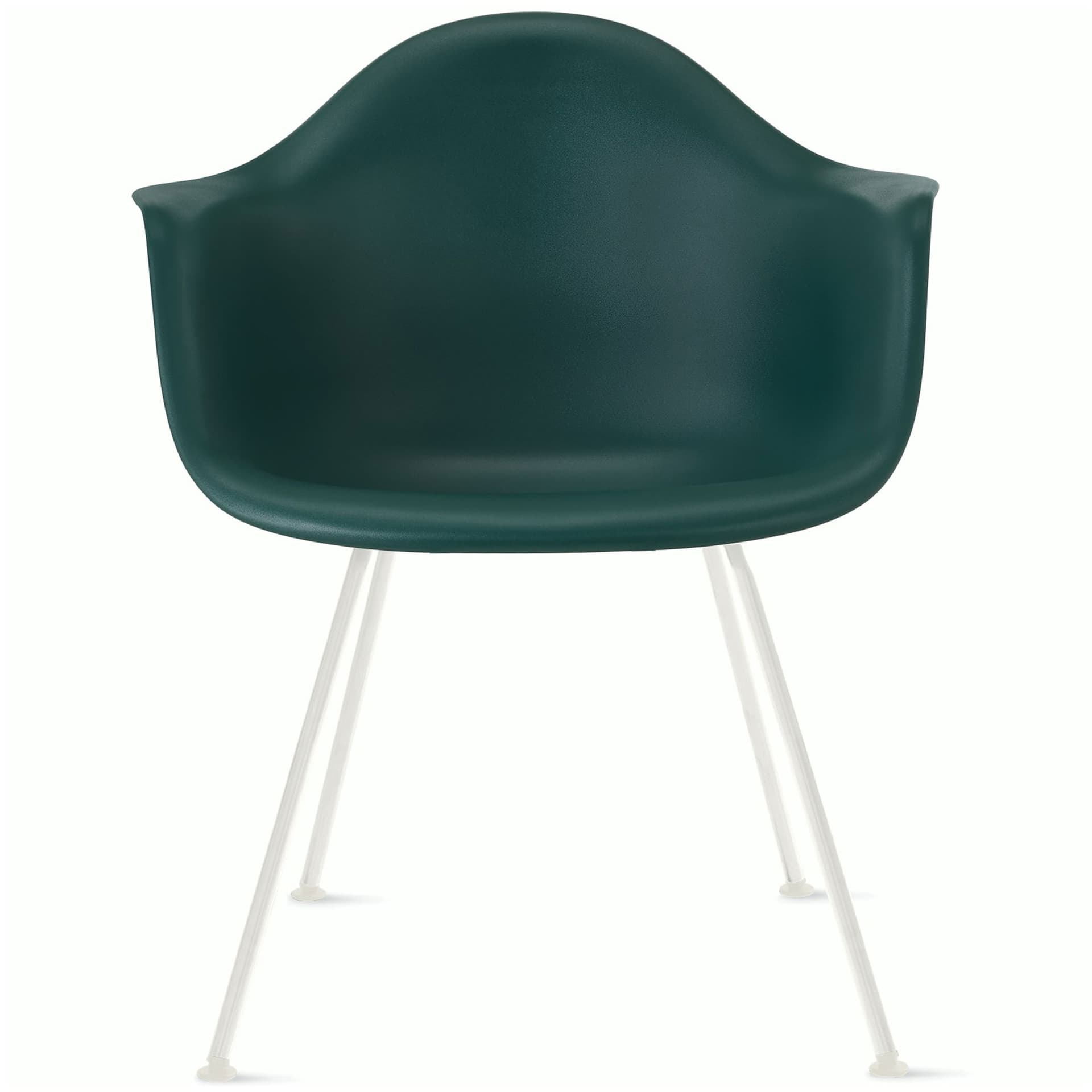 eames molded plastic armchair with 4 leg base / white base / evergreen shell / standard glides