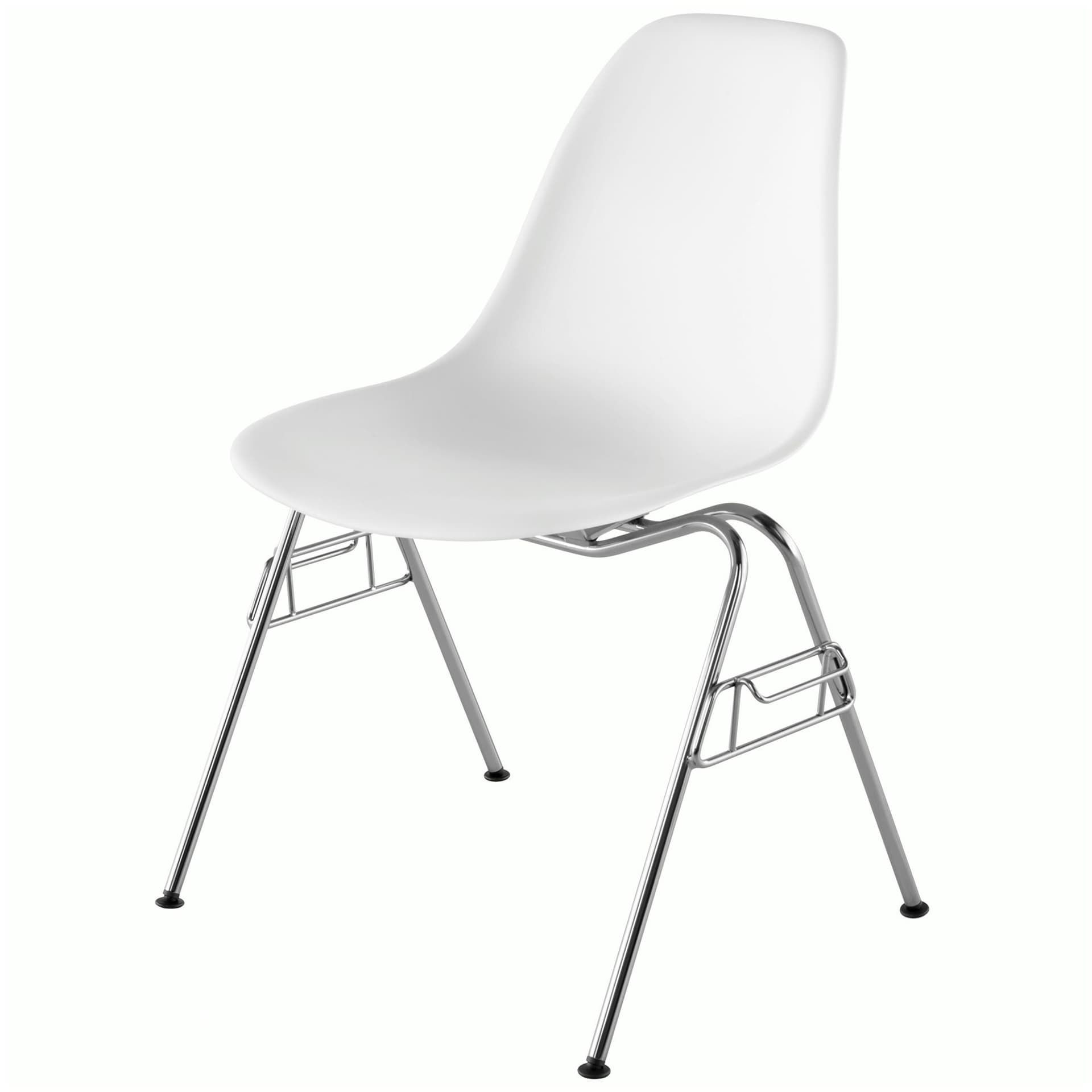 eames molded plastic side chair with stacking base / white shell / felt glides