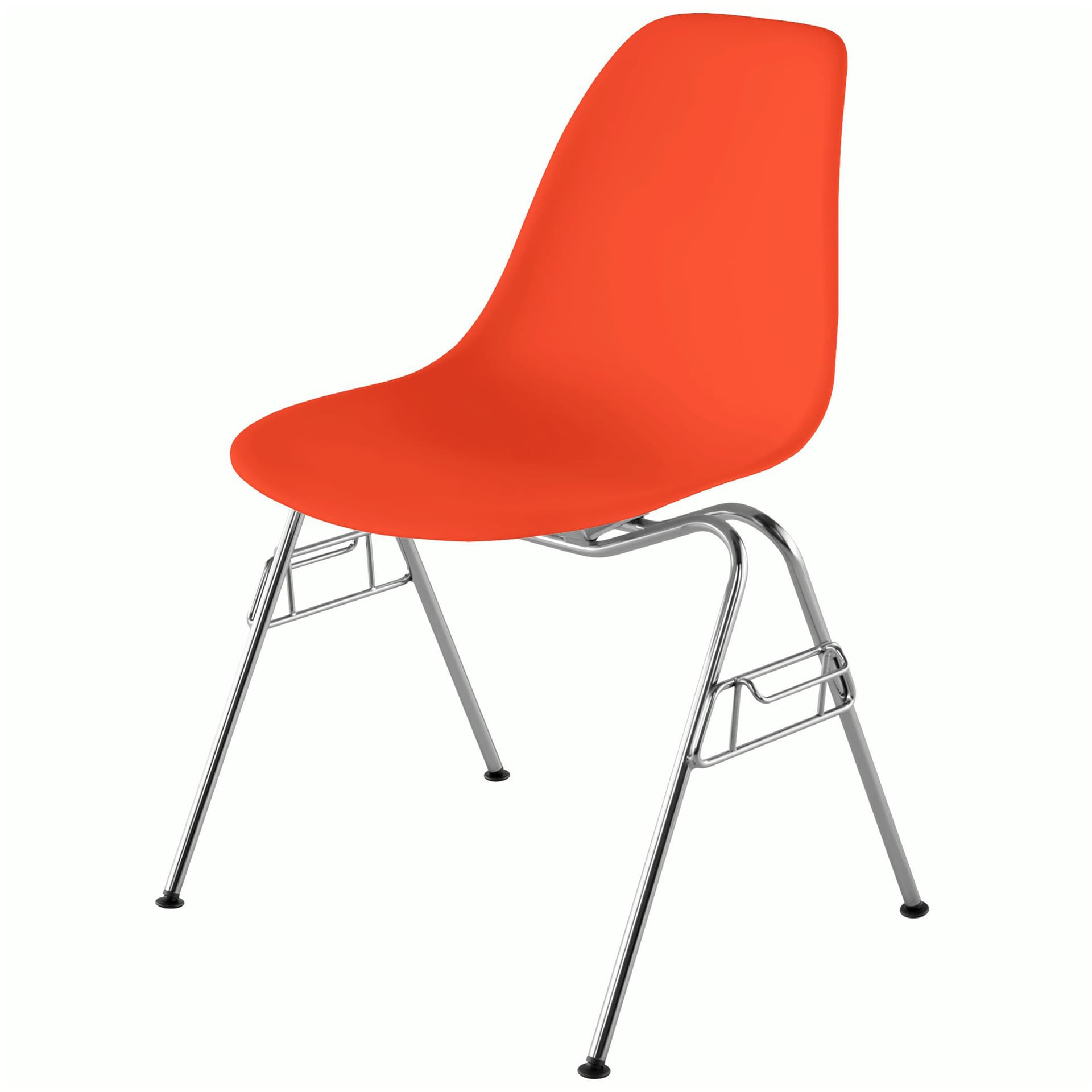 eames molded plastic side chair with stacking base / red orange shell / felt glides