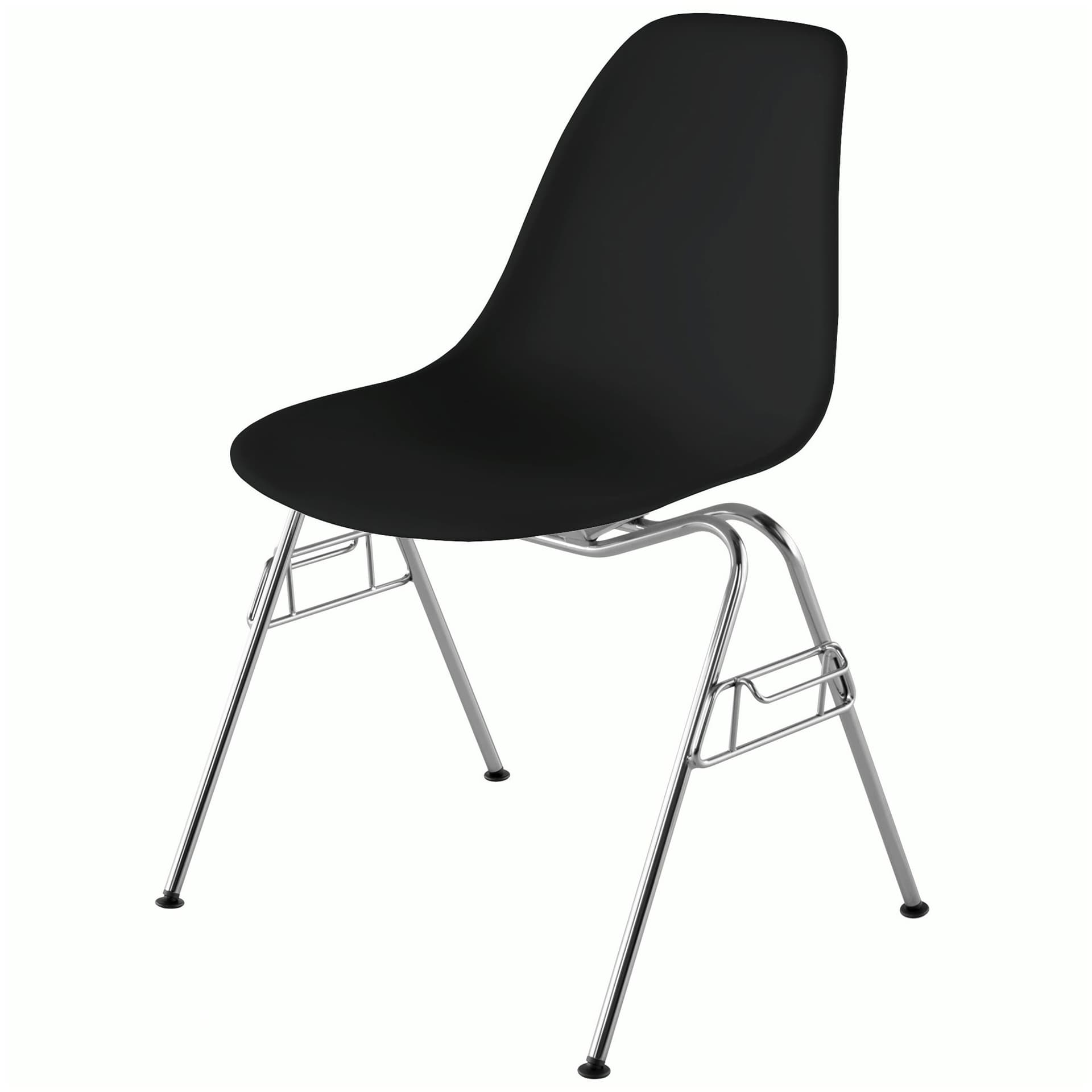 eames molded plastic side chair with stacking base / black shell / felt glides