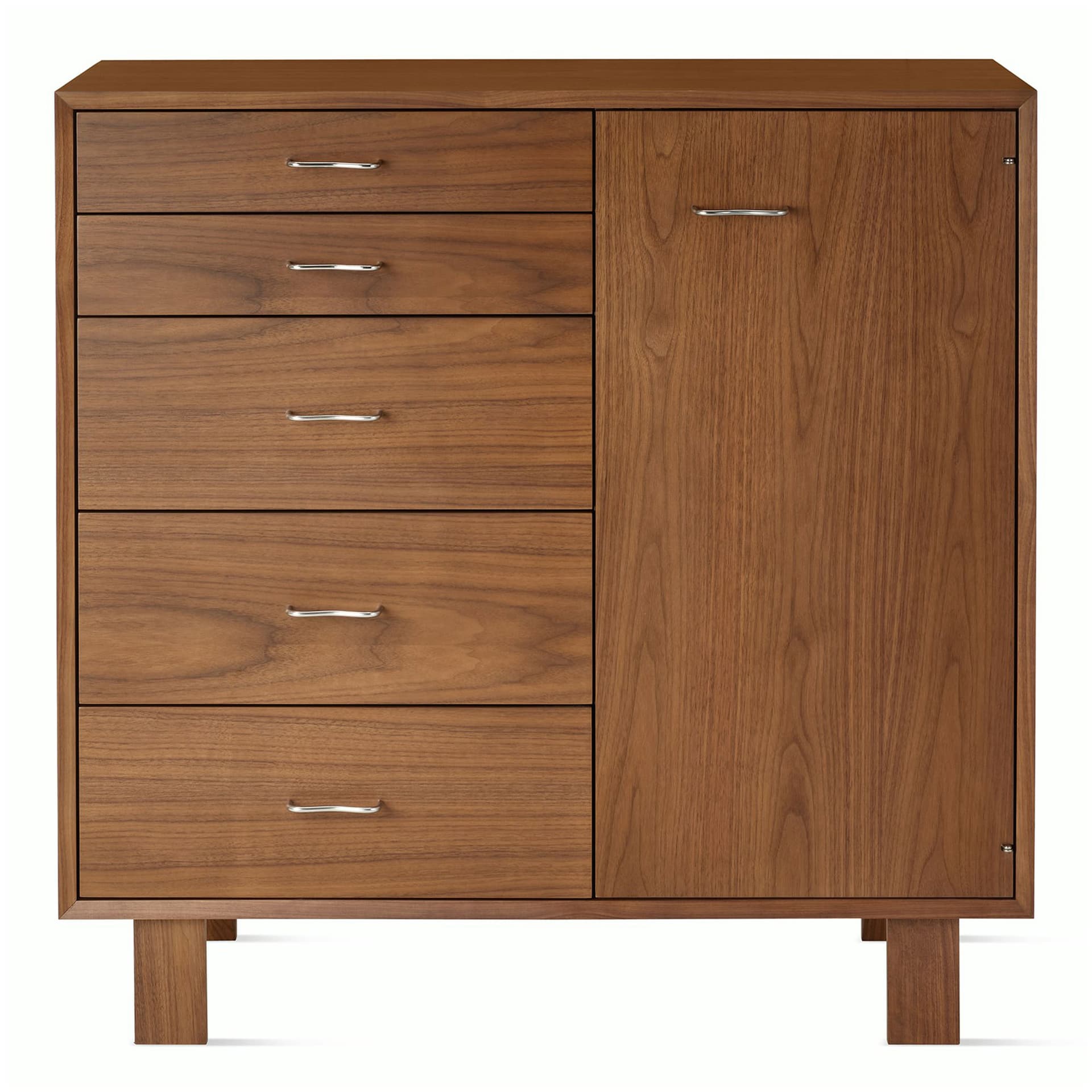Nelson Basic Cabinet Series 5-Drawer Cabinet with Door / standard legs / aluminum wavy pulls / walnut finish