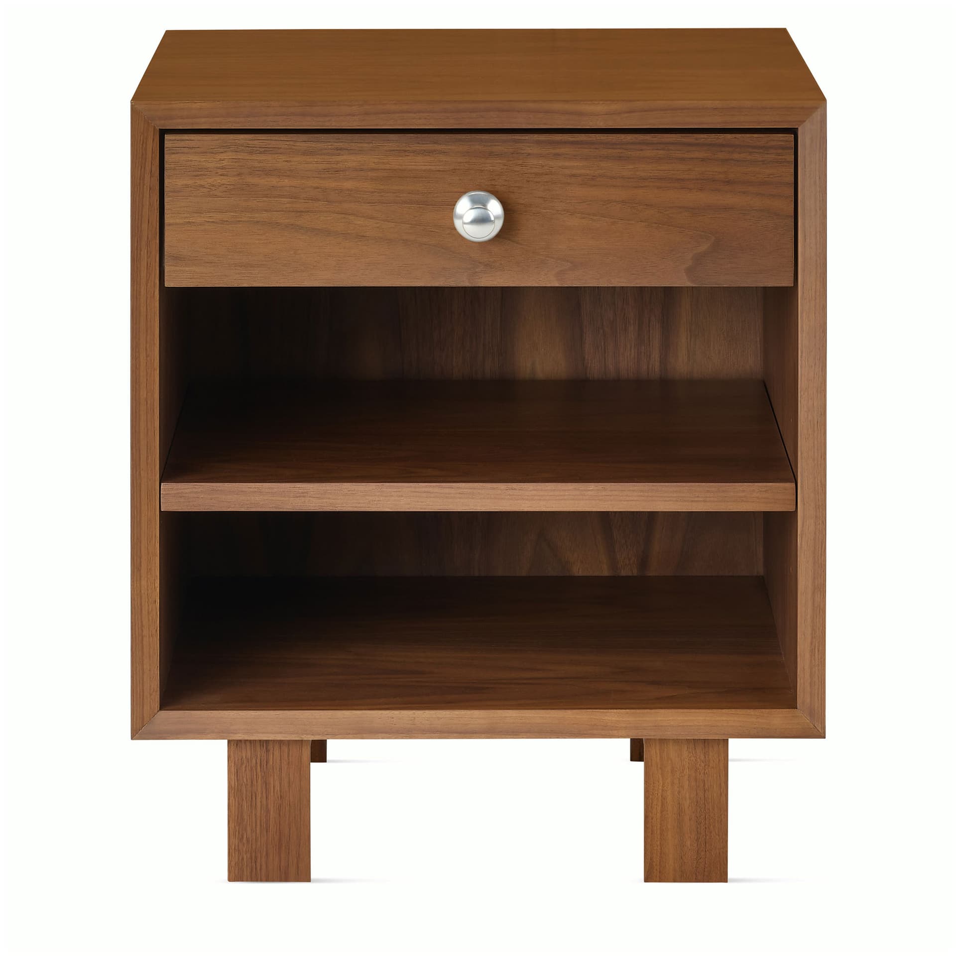 Nelson Basic Cabinet Series Bedside Table / standard legs / aluminum pawn pulls / walnut finish